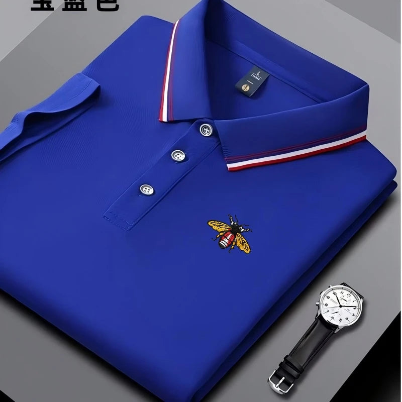 Camisa polo masculina bordada de manga curta casual de negócios, elegante, respirável, confortável e versátil